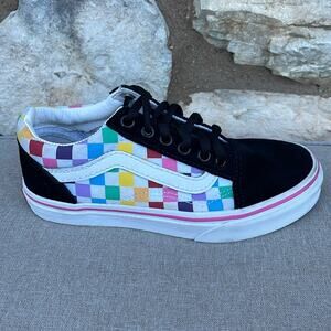 Vans low top canvas shoes colorful checkerboard size youth 1.5